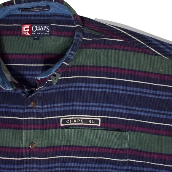 Vintage Chaps Ralph Lauren Striped Corduroy Long Sleeve Button Shirt Men’s XL - Picture 3 of 11